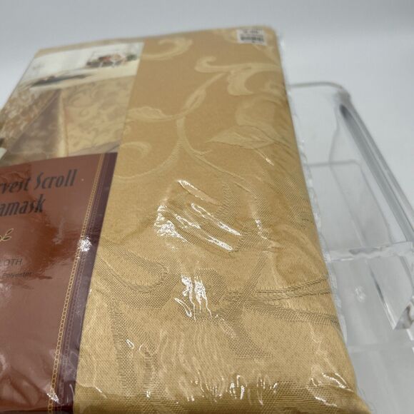 Harvest Scroll Damask Tablecloth 60 x 104" Oblong Linens-n-Things Wheat - Picture 6 of 9